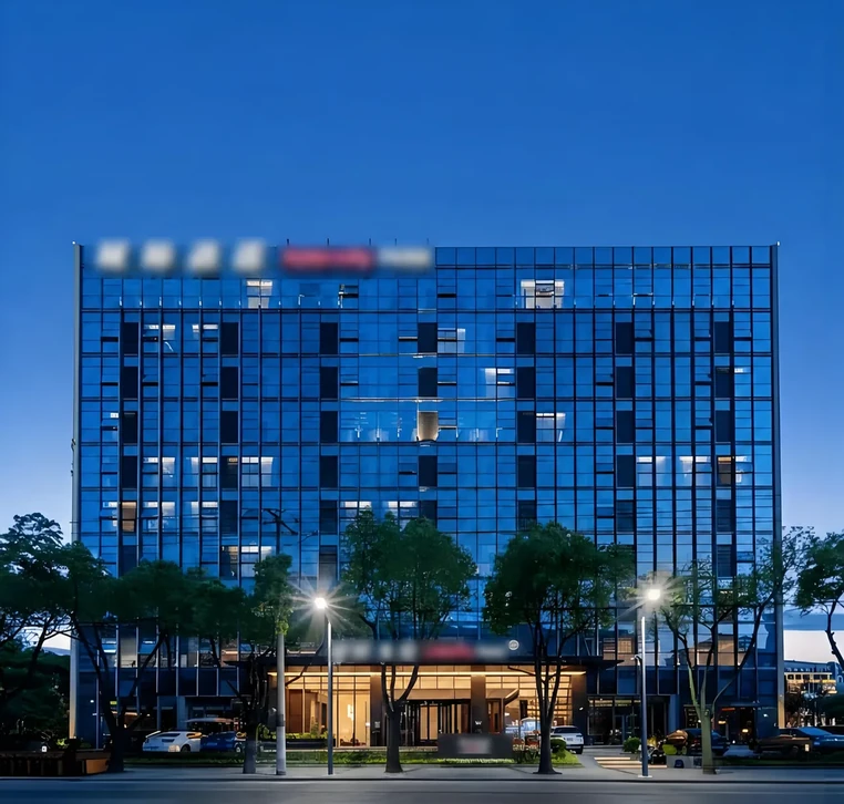 Exterior of the Shanghai hotel project with identifying signage blurred