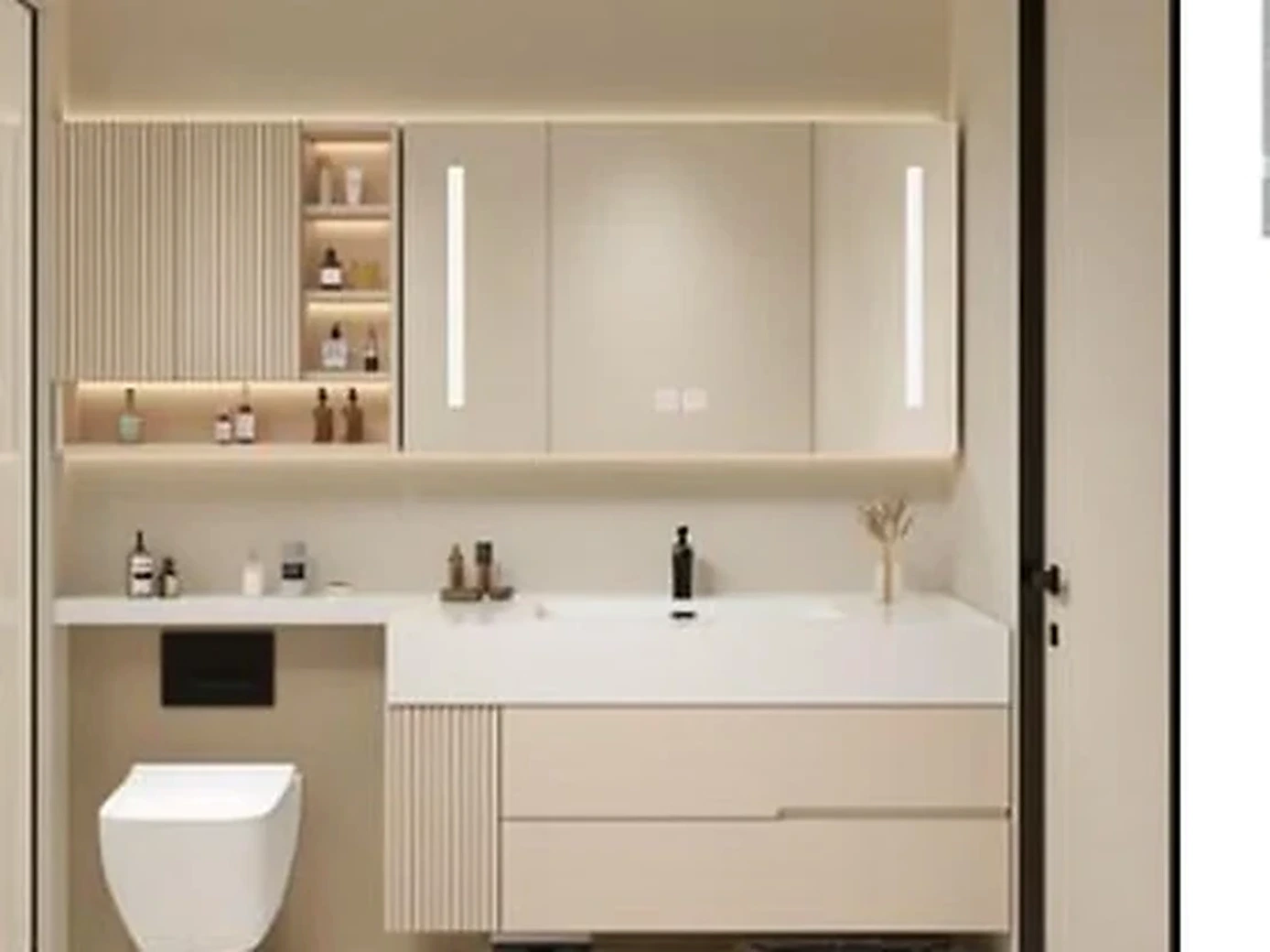 Bathroom vanity with basin and wall-hung WC