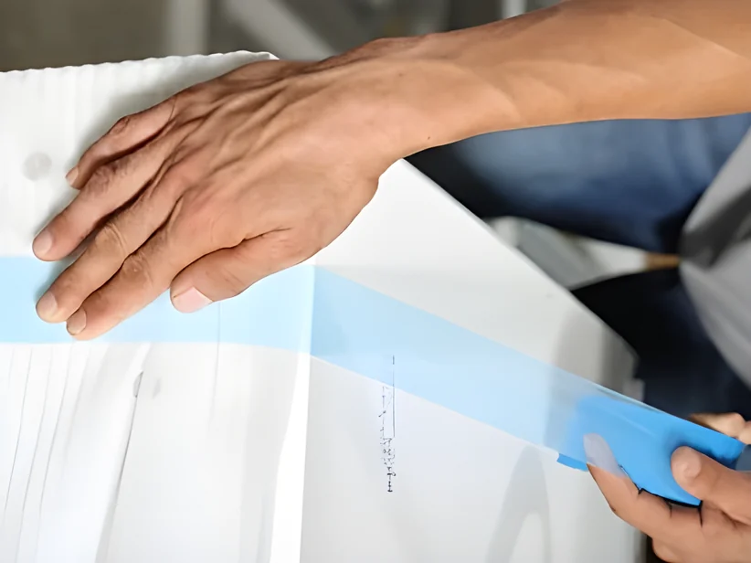 Fix EPE foam with blue tapes.